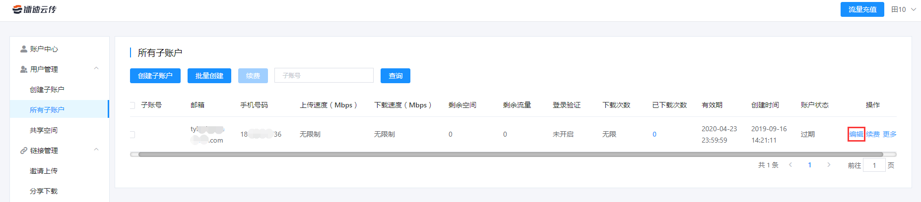在【用户管理】,【所有子账户】中找到子账户A,点击【编辑】,勾选【允许使用管理员按量计费流量】即可!